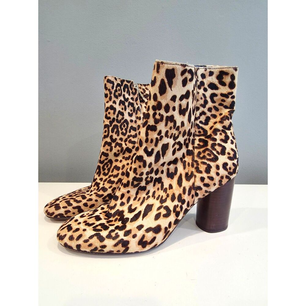 Sam Edelman Corra Leopard Calf Hair Boots Block Heel Mob Wife Indie Sleaze 9.5